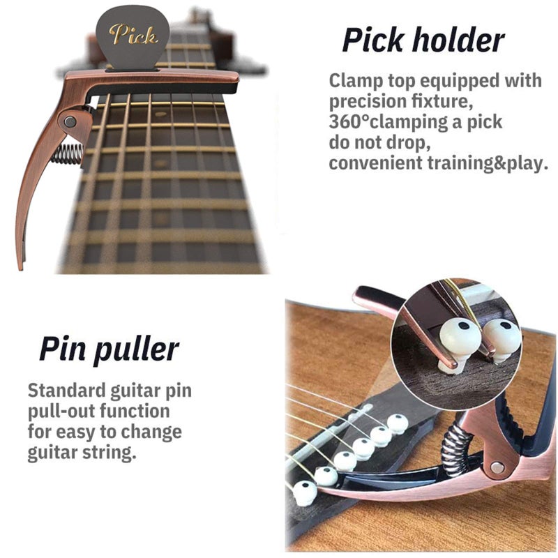 TANMUS 3in1 Guitar Capo for Acoustic and Electric Guitars(with bag&picks)-Strings Accessories-Bronze - Image 5